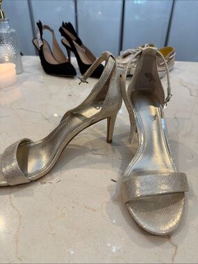 Kelly & Katie Gold Open-Toe Ankle-Strap Heels